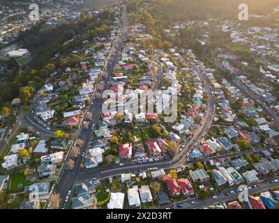 Hobart, Australien: Aus der Vogelperspektive eines Wohnviertels von Hobart, Tasmanien Hauptstadt in Australien Stockfoto