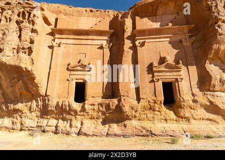 Al Ula, Saudi-Arabien: Die amösen Gräber der nabatäischen Zivilisation, Al-Ula ist ihre zweitgrößte Stadt nach Petra, am Madain Saleh-Standort in Th Stockfoto