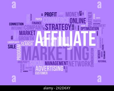 Affiliate Marketing Word Cloud-Vorlage. Hintergrund des Konzepts des Geschäftsmodells. Stock Vektor