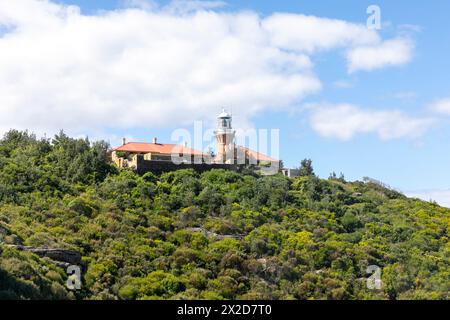 Sydney, Australien, Barrenjoey Heritage Lighthouse auf der Landzunge Barrenjoey, Palm Beach, ein Leuchtturm, der 1881 gebaut wurde Stockfoto