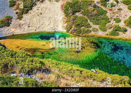 Bergsee Koksay im Aksu-Zhabagly Naturreservat. Der Koksay-See liegt im Tien Shan-Gebirge im Süden Kasachstans Stockfoto