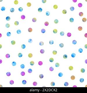 Mehrfarbige Polka Dots mit nahtlosem Aquarellmuster. Handgezeichneter endloser Hintergrund. Textur Kreise mit einfachem Hintergrund. Für Stoff und Tapeten. Stockfoto