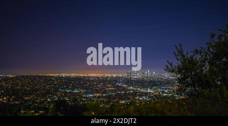 Los Angeles Skyline von Mount Hollywood bei Nacht gesehen - Kalifornien Stockfoto