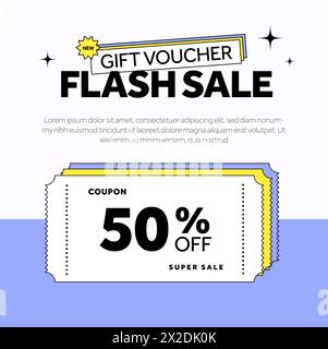 Flash-Sale-Coupon mit Gutscheincode, Rabatt in Prozent. Geschenkgutschein Sonderangebot für Veranstaltungen – Banner-Vorlage. Vektorabbildung. Vektorabbildung Stock Vektor