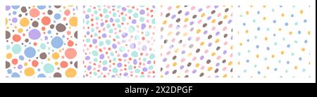 Nahtlose abstrakte Texturen. Trendiges Doodle-Muster, minimalistische handgezeichnete Elemente, wiederholte Striche, Punkte und Flecken. Textil, Geschenkpapier Stock Vektor