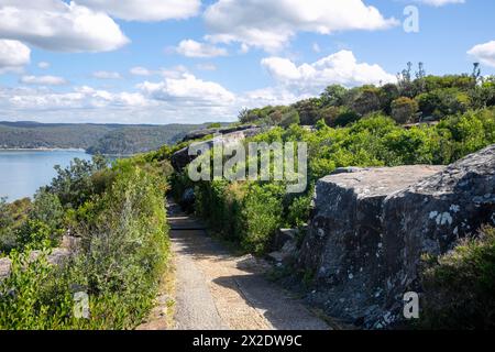 Barrenjoey Headland, Wanderweg, der zum Leuchtturm Barrenjoey führt, zum Nationalpark Ku-Ring-gai Chase, Plam Beach in Sydney, Australien Stockfoto