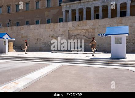 Die Wachablösung am Grab des unbekannten Soldaten, Athen, Griechenland, Europa Stockfoto