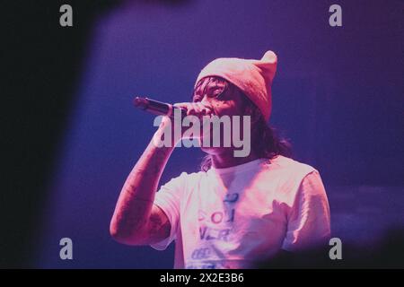 Kopenhagen, Dänemark. April 2024. Der amerikanische Rapper Lil Tracy spielt ein Live-Konzert im Pumpehuset in Kopenhagen. (Foto: Gonzales Photo/Alamy Live News Stockfoto