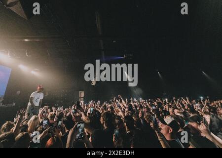 Kopenhagen, Dänemark. April 2024. Der amerikanische Rapper Lil Tracy spielt ein Live-Konzert im Pumpehuset in Kopenhagen. (Foto: Gonzales Photo/Alamy Live News Stockfoto