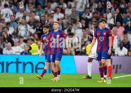 Fermin Lopez vom FC Barcelona feiert am 21. April 2024 im Santiago Bernabeu Stadion in Madrid ein Tor 1-2 während des Fußballspiels der spanischen Meisterschaft La Liga zwischen Real Madrid und FC Barcelona Stockfoto