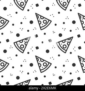 Nahtloses Pizza-Muster. Für Verpackung, Menügestaltung, Innendekoration. Schwarze Linie Vektor-Illustration. Stockfoto