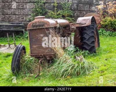 Das Bild zeigt einen verlassenen Fordson-Traktor, der als Zusammenarbeit zwischen Ford und Massey Ferguson gebaut wurde, daher der Sohn. Stockfoto