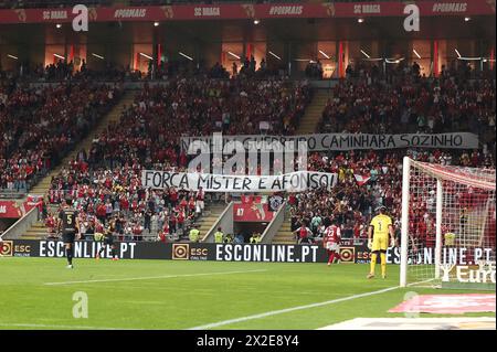 Braga, 04/20/2024 - Sporting Clube de Braga war heute Abend Gastgeber des FC Vicela im Braga Municipal Stadion in einem Spiel, das für die 30. Runde der I League 2023 zählt. (Ivan Del Val/Global Imagens) Stockfoto