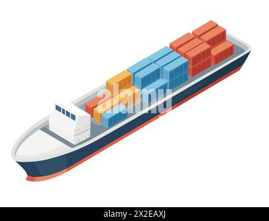 Großes Frachtschiff beladen mit Containervektorillustration isoliert auf weißem Hintergrund Stock Vektor