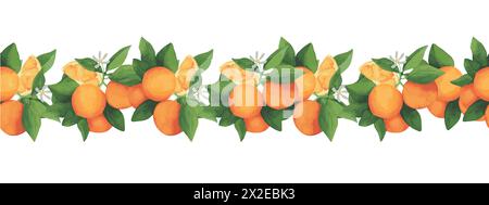 Aquarellrand Verzweigung mandarine. Zweig handgezeichnet. Für Grußkarte mit Wünschen, Hochzeitseinladung und Ankündigung von Veranstaltungen, Visitenkarte, l Stockfoto