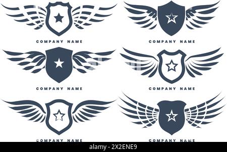 Firmenset mit geflügeltem Logo Stock Vektor