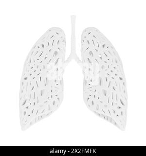 Weißes abstraktes Lungen-Organ-Modell im Ton-Stil auf weißem Hintergrund. 3D-Rendering Stockfoto