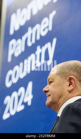 Hannover, Deutschland. April 2024. OLAF Scholz (SPD), Bundeskanzler, anlässlich der Eröffnung der Hannover Messe Hannover, 22. April 2024. Quelle: dpa/Alamy Live News Stockfoto
