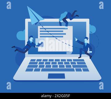 Gruppe von kleinen Leuten doin UI und UX Design oder Online-Chat-Anwendung. Kann für Präsentation, Web, Banner, Landing Page Vorlage verwendet werden. Vektorgrafik Stock Vektor