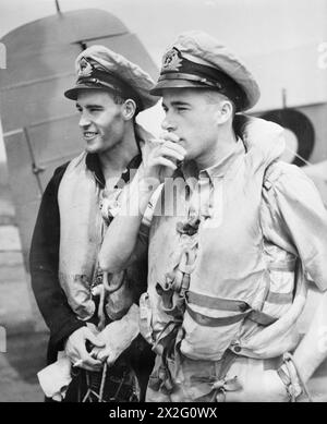 DER BRITISCHE FLUGZEUGTRÄGER HMS FORMIDABLE IM AKTIVEN DIENST. SEPTEMBER 1942. - Zwei typische Jäger im Fleet Air Arm Stockfoto