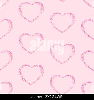 Niedliches nahtloses Muster mit Herzen in rosa Farbe auf Hintergrund. Vektorabbildung. Design für Grußkarten, Tafeln, Druck, Einladung. Stockfoto