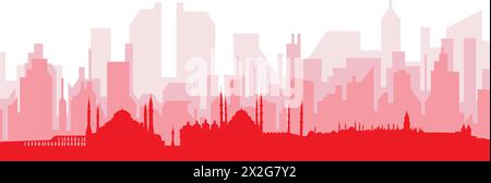 Rotes Poster mit Panoramablick über die Skyline von ISTANBUL, TÜRKEI Stock Vektor