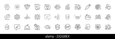 Öko Bio, Bräunungszeit und psychische Gesundheit Linie Symbole. Für Web-App drucken. Zeilensymbole. Vektor Stock Vektor