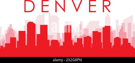 Rotes Poster mit Panoramablick auf die Skyline der Stadt von DENVER, USA Stock Vektor