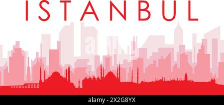 Rotes Poster mit Panoramablick über die Skyline von ISTANBUL, TÜRKEI Stock Vektor