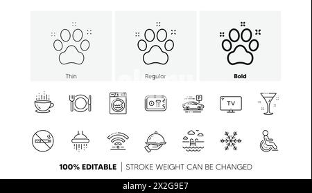 Symbole für die Hotelleitung. WIFI, Klimaanlage und Waschmaschine. Lineares Set. Zeilensymbole. Vektor Stock Vektor