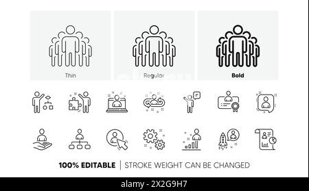 Symbole für Verwaltungslinien. Geschäftsleute, Algorithmus und Gruppe. Lineare Symbolgruppe. Zeilensymbole. Vektor Stock Vektor