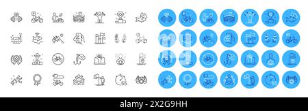 OLE-Gesang, Dumbbells-Workout und Fitness-Line-Icons. Für Web-App. Farbsymbolschaltflächen. Vektor Stock Vektor
