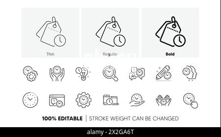 Zeilensymbole für Zeitmanagement. Uhr, Timerplan und Projekttermin. Lineares Set. Zeilensymbole. Vektor Stock Vektor