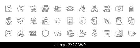 Autoschlüssel, Auktionshammer und Symbole für Euro-Geldlinien. Für Web-App drucken. Zeilensymbole. Vektor Stock Vektor