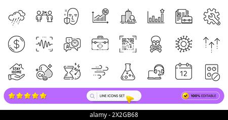 Symbole für windiges Wetter, Anpassung und Chemie für die Web-App. Piktogramsymbol. Zeilensymbole. Vektor Stock Vektor