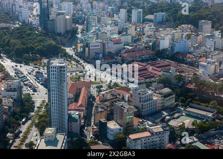 Vietnam, Ho-Chi-Minh-Stadt, Saigon, aus der Vogelperspektive vom Bitexco Financial Tower Stockfoto