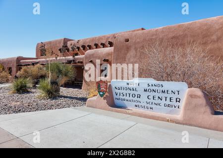 Eintritt zum White Sands National Monument Visitor Center in der Nähe von Alamogordo, New Mexico Stockfoto