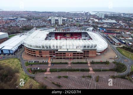Eine Luftaufnahme des Stadions of Light von Sunderland AFC in Sunderland, County Durham, England am Sonntag, den 3. März 2024 (Foto: Michael Driver | MI News) Stockfoto