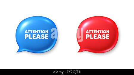 Achtung bitte Symbol. Sonderangebot. Chat-Sprechblase 3D-Symbole. Vektor Stock Vektor