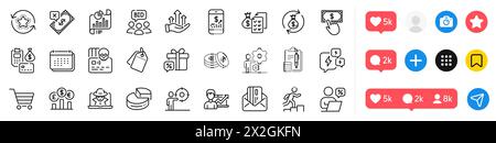 Market Sale, Savings und Mobile Finance Line Symbole Pack. Für Web-App. Social-Media-Symbole. Vektor Stock Vektor
