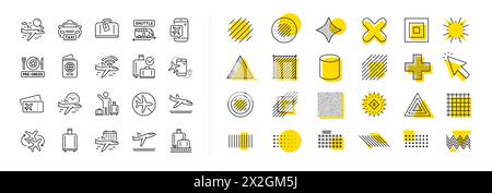 Symbole für Flughafenlinien. Bordkarte, Gepäckausgabe, Ankunft und Abflug. Designelemente. Vektor Stock Vektor