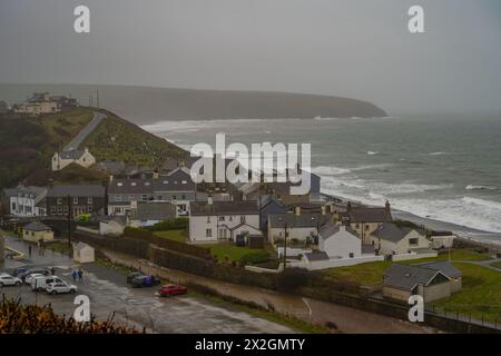 Blick auf Aberdaron während des Wintersturms 2024 Stockfoto