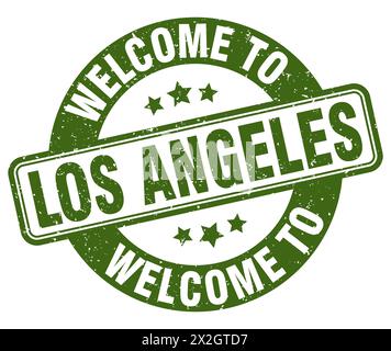 Willkommen bei der Briefmarke von Los Angeles. Rundes Los Angeles Schild auf weißem Hintergrund Stock Vektor