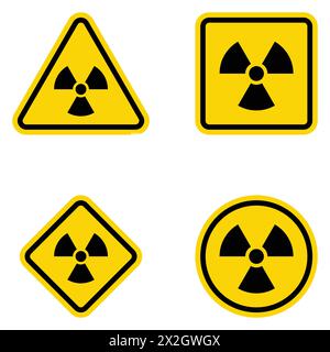 ISO 361 Internationale Ionisierungsstrahlung, Stäbchensymbol. Symbolsatz für radioaktive Kontamination. Gelbes Warnzeichen für Strahlengefahr. Kernenergie. Vektor. Stock Vektor