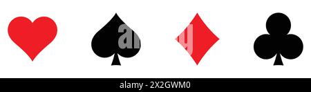 Herzen Diamanten Schläger Pik Zeichen Chips. Anzug mit Spielkarten. Poker, Kartenspiel, Casino-Symbol-Vektor-Illustration. Stock Vektor