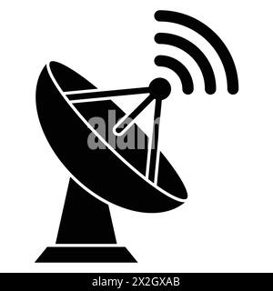 Symbol für Flachvektor des Radarsatelliten. Große Satellitenantenne Empfänger und Sender für Fernsehen, Radioübertragung für Apps und Websites. Stock Vektor