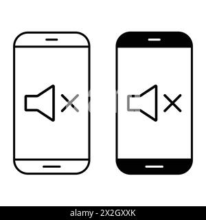 Smartphone Phone Silent Mode Line Symbolsatz. Mobiles Konzept und Webdesign. Lautstärke Stummschaltung Konturvektor. Audiolautsprecher auf dem Bildschirm. Kein Ton. Lautsprecher. Stock Vektor