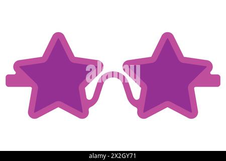 Sternförmige, schicke Disco-Partybrille. Flaches Brillensymbol. Illustration des Zeichentrickvektors. Pinke Sonnenbrille. Brille isoliert auf weißem Hintergrund. Stock Vektor