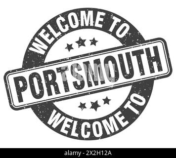 Willkommen bei Portsmouth Stempel. Portsmouth rundes Schild isoliert auf weißem Hintergrund Stock Vektor