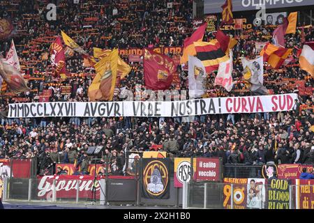 Roma, Italien. April 2024. Banner während des Fußballspiels der Serie A Tim zwischen Roma und Bologna im Olympiastadion in Rom, Italien - Samstag, 22. April 2024 - Sport Soccer ( Foto: Alfredo Falcone/LaPresse ) Credit: LaPresse/Alamy Live News Stockfoto